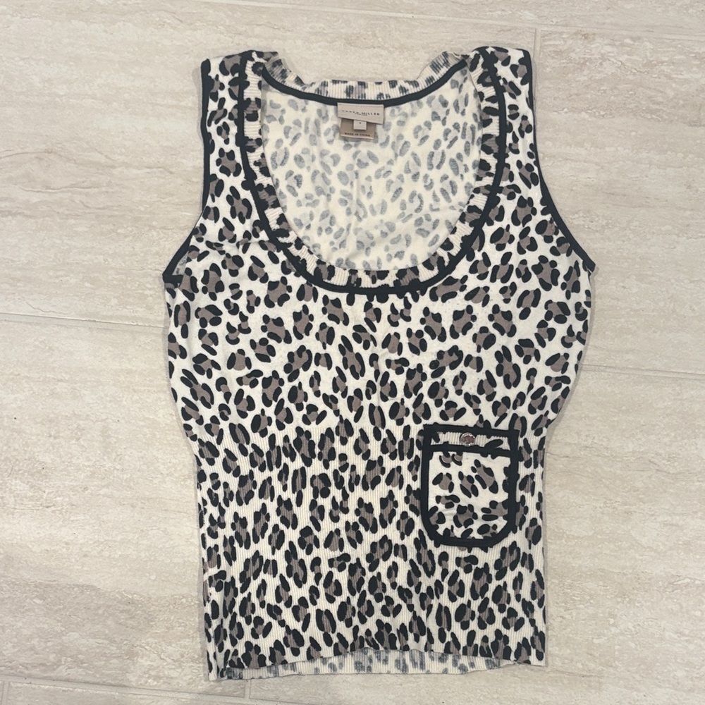 Karen Millen Black and White Leopard Print Tank Top size 3